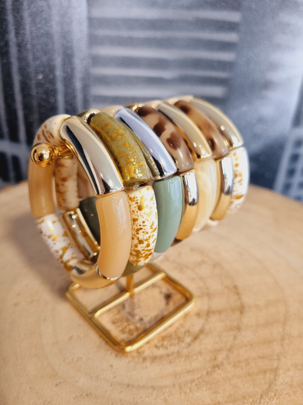 Bracelet - léopard/beige/doré