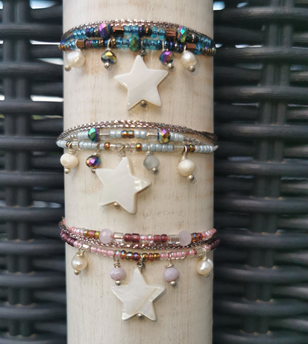 Bracelet Sable blanc - TRIO / perles - breloques - étoile